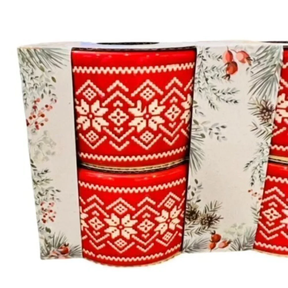 CHRISTMAS SWEATER Ceramic RAMEKINS Set of 4‎ Red CHRISTMAS NEW BAKESHOP GIFT NIB
